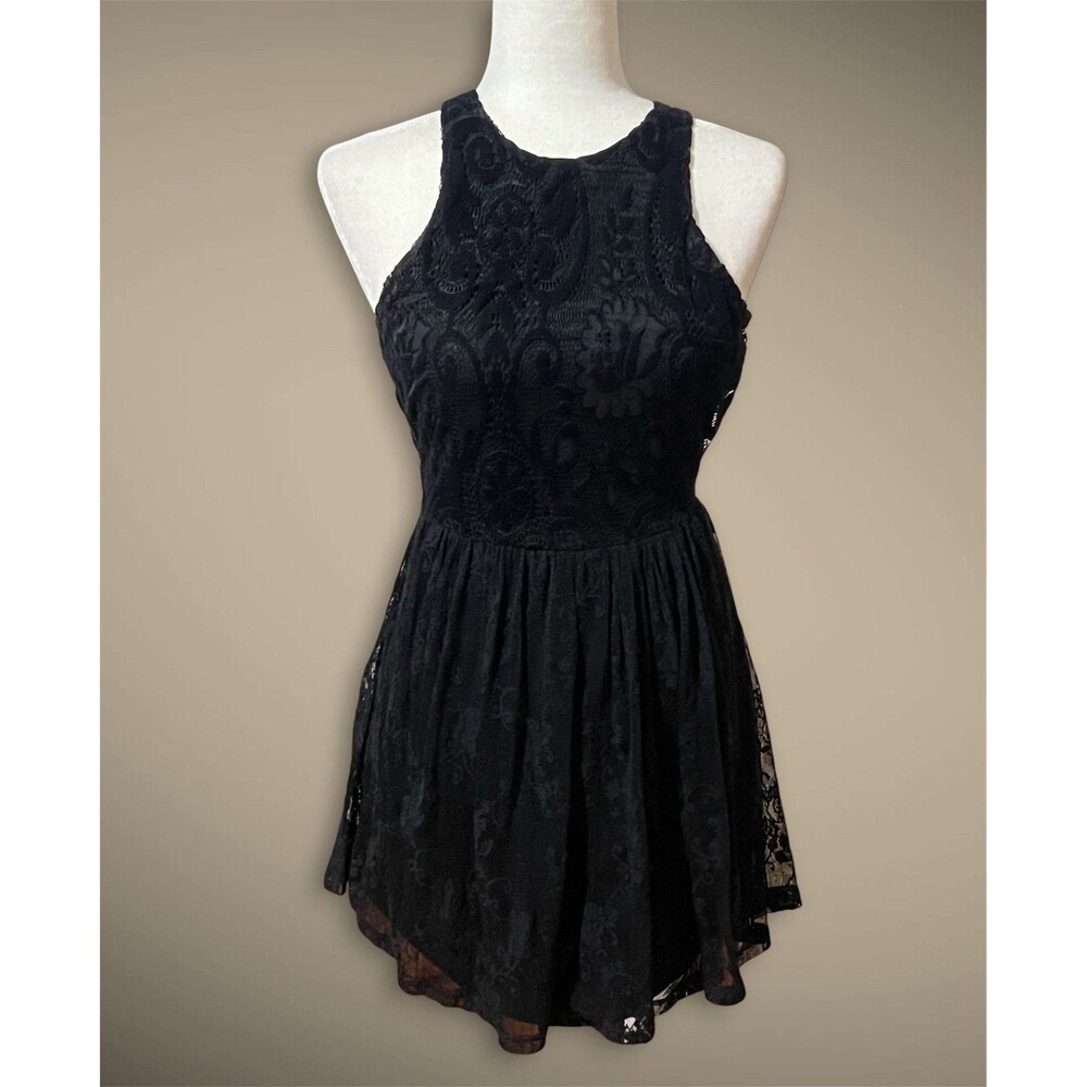 Hollister Black Velvet Lace Halter Dress Small Whimsy goth Y2K